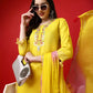 Women Yellow Cotton Blend Kurta Pant Set