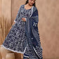 Women Blue Cotton Blend Kurta Palazzo Dupatta Set