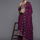 Women Purple Floral Embroidered Sequinned Kurta with Palazzos & Dupatta