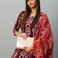 Women Maroon Cotton Blend Kurta Pant Dupatta Set