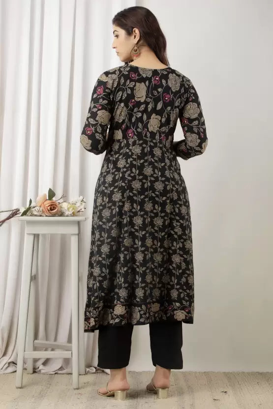 Women Black Viscose Rayon Kurta and Palazzo Set