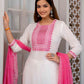 White Ethnic Motifs Embroidered Regular Thread Work Kurta with Salwar & With Dupatta