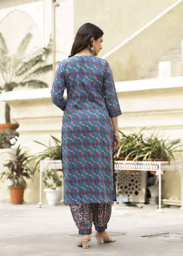 Women Blue Viscose Rayon Kurta Pant Dupatta Set