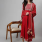 Women Viscose Rayon Red Kurta Palazzo Dupatta Set