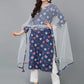 Women Blue Cotton Rayon Kurta Pant Dupatta Set