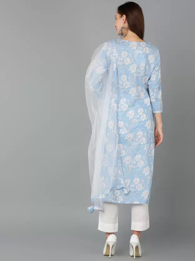 Women Cotton Rayon Kurta Pant Dupatta Set