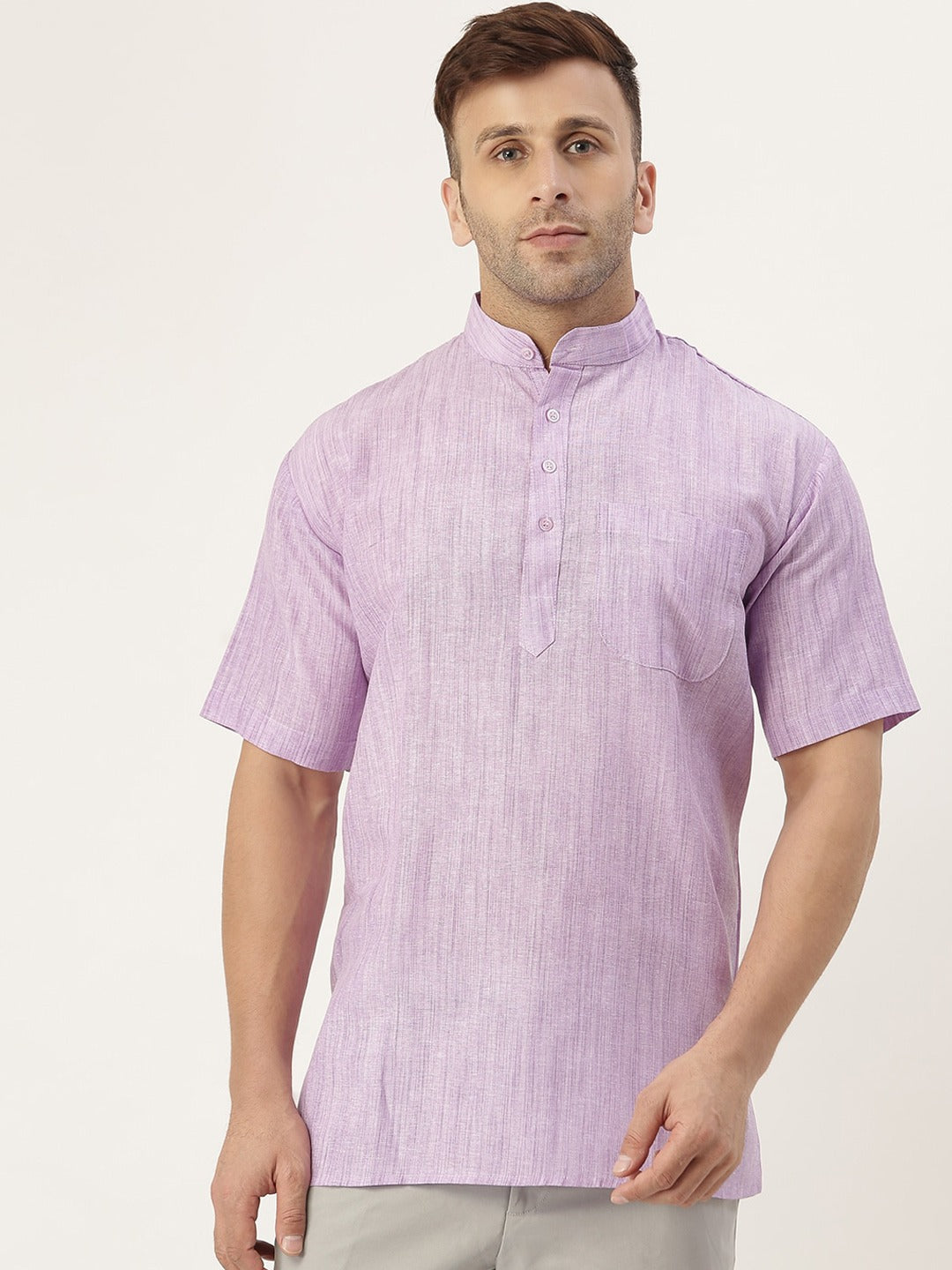 Men Purple Solid Casual Short Kurta