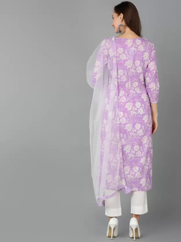 Women Cotton Rayon Kurta Pant Dupatta Set