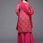 Women Pink Bandhani Embroidered Pure Cotton Kurta with Sharara & With Dupatta