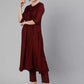 Women Maroon Silk Blend Kurta Pant Dupatta Set