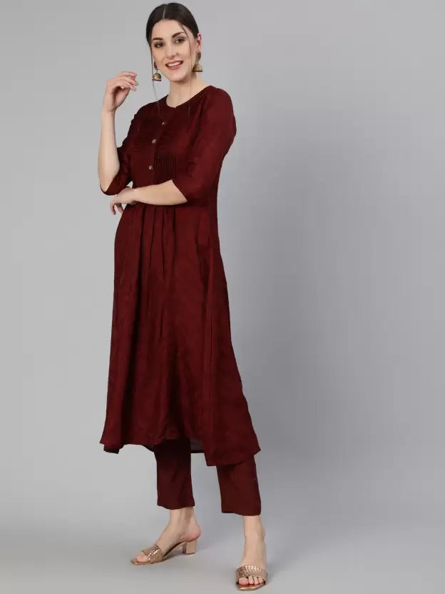 Women Maroon Silk Blend Kurta Pant Dupatta Set