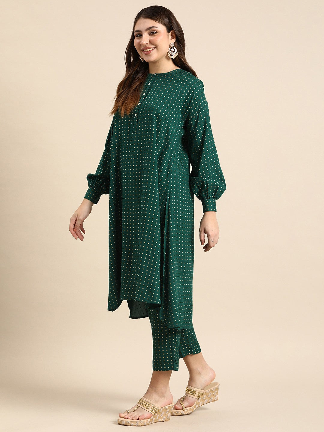 Women Polka-Dots Printed Kurta with Trousers