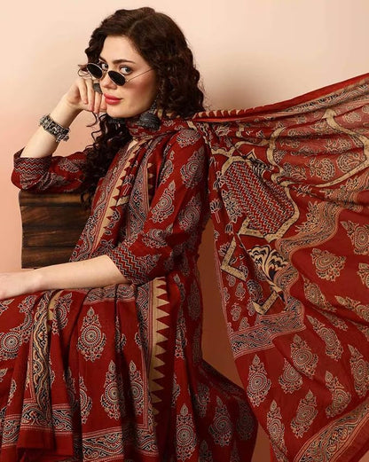 Women Viscose Printed Kurta Pant Dupatta Set