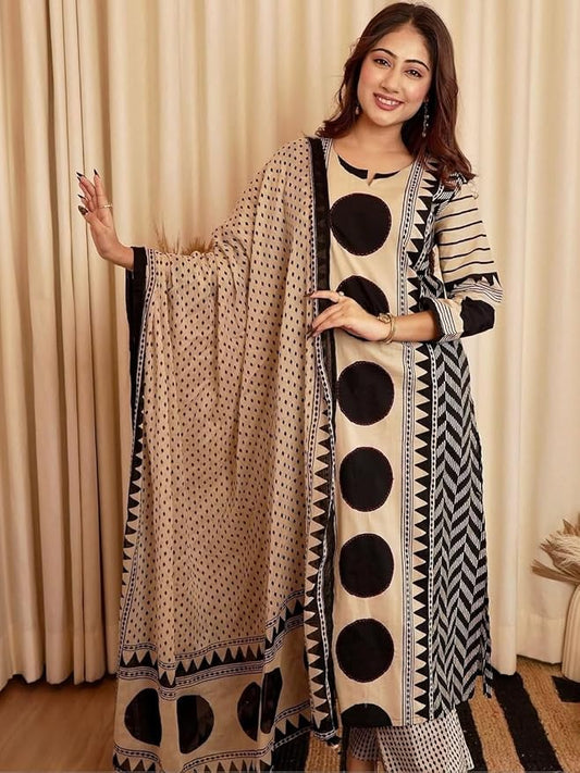 Women Printed Straight Kurta and Pant Set with Dupatta