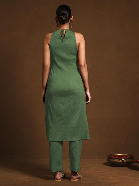 Women Striped Regular Sequinned Kurta with Trousers