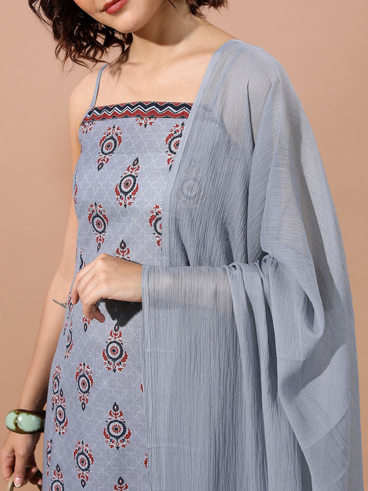 Ethnic Motifs Printed Straight Kurta With Salwar & Dupatta