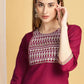 Women Maroon Cotton Blend Kurta Pant Set