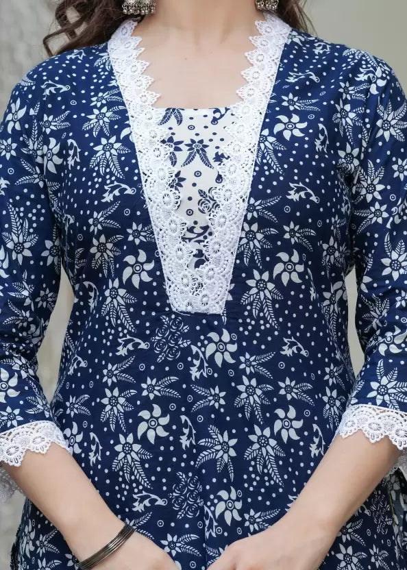 Women Blue Pure Cotton Kurta Pant Set
