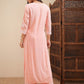 Peach-Coloured Floral Embroidered Thread Work Straight Kurta With Palazzos