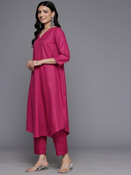 Women Magenta Solid A-Line Kurta & Trousers set