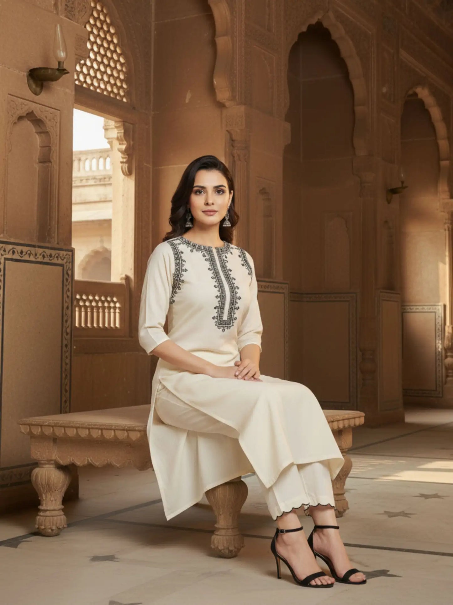 Women Cotton Blend Kurta Pant Set
