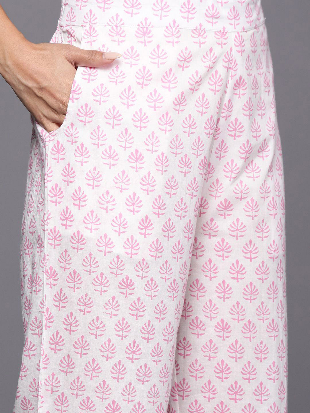 Floral Printed Notch Neck Cotton Straight Kurta With Palazzos & Dupatta - Amy's Cart
