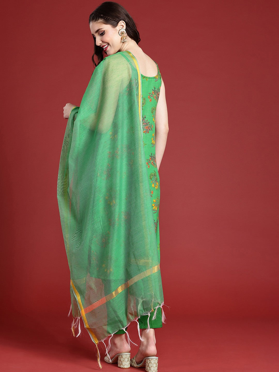 Floral Printed Kurta with Trousers & Dupatta