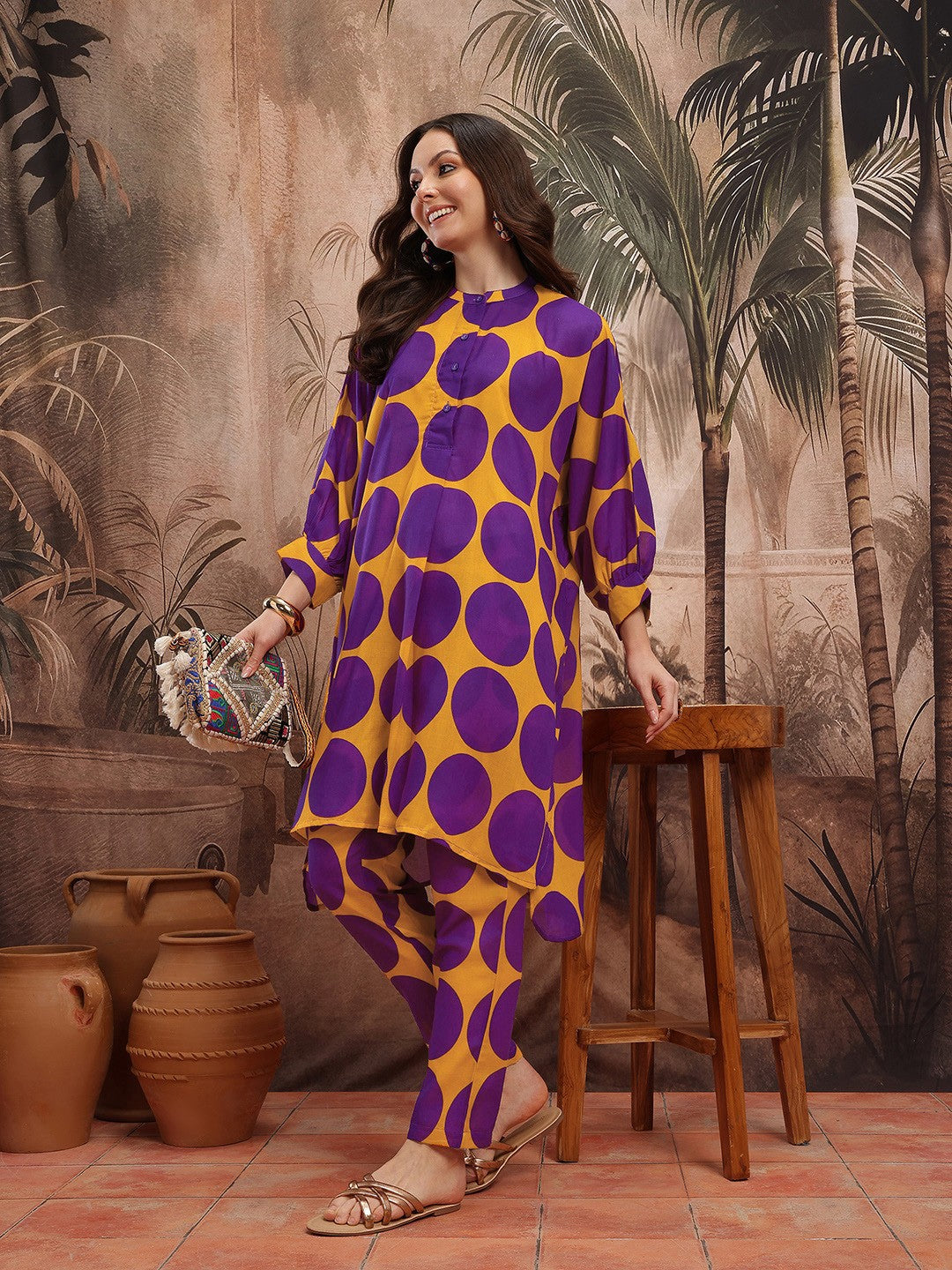 Printed High-Low Kurta with Trousers