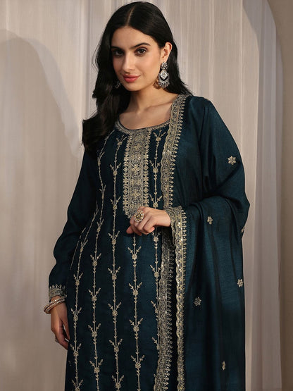Women Ethnic Motifs Embroidered Regular Thread Work Kurta with Trousers & With Dupatta