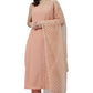 Women's Peach Poly Crepe Solid Kurta with Pant and Dupatta - Amy's Cart