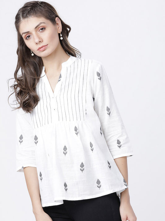Casual Regular Sleeves Printed Women White Top