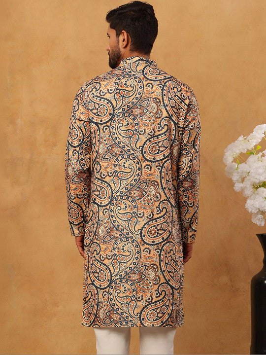 Men Paisley Printed Thread Work Kurta