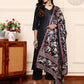 V-Neck Black Straight Kurta With Trouser & Dupatta