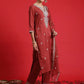 Women Rust Silk Blend Kurta Pant Dupatta Set