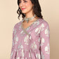 Violet Floral Printed Gotta Patti Pure Cotton Kurta with Sharara & Dupatta