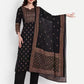 Women Black 3/4 sleeves Viscose Rayon Kurta Pant Dupatta Set