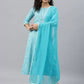 Women Viscose Rayon Kurta Trouser Set (Blue and Green)