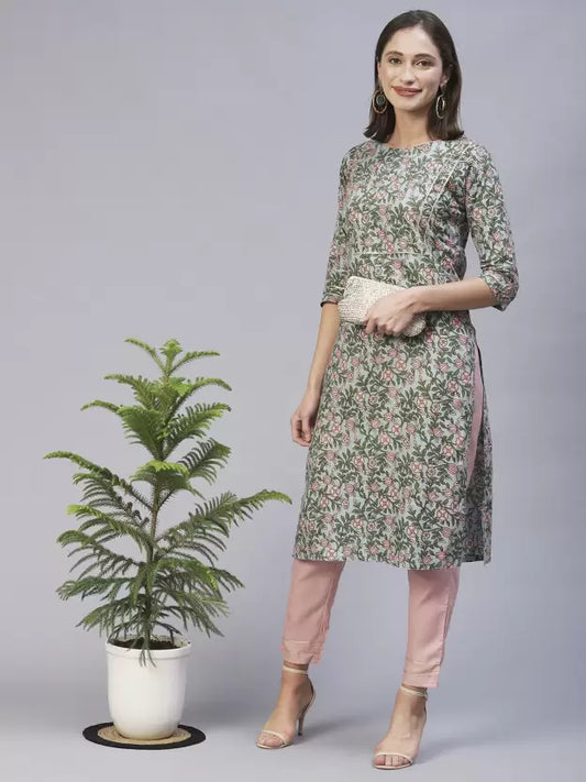 Women Floral Pure Cotton Kurta Pant Set