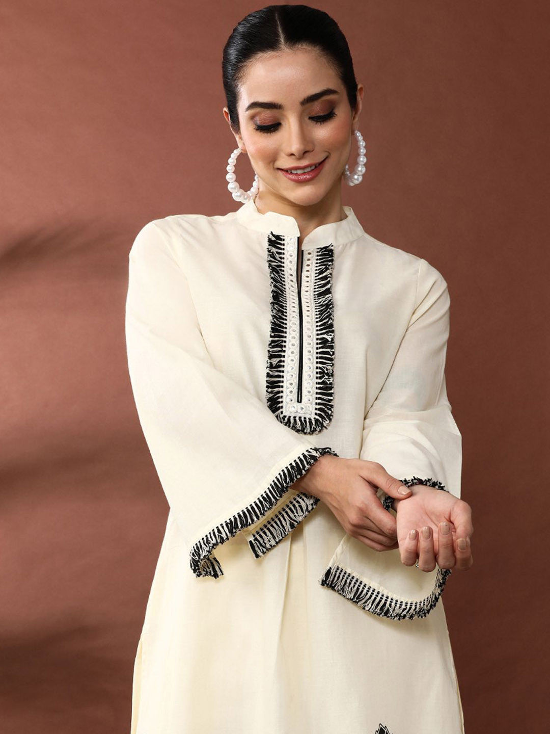 Floral Printed Mandarin Collar Pure Cotton Straight Kurta With Palazzos