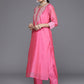 Floral Yoke Design Straight Sequinned Chanderi Silk Kurta With Trousers & Dupatta