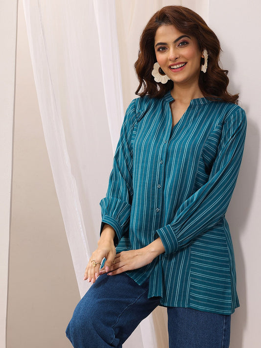 Women Woven Design front open Panelled Kurti