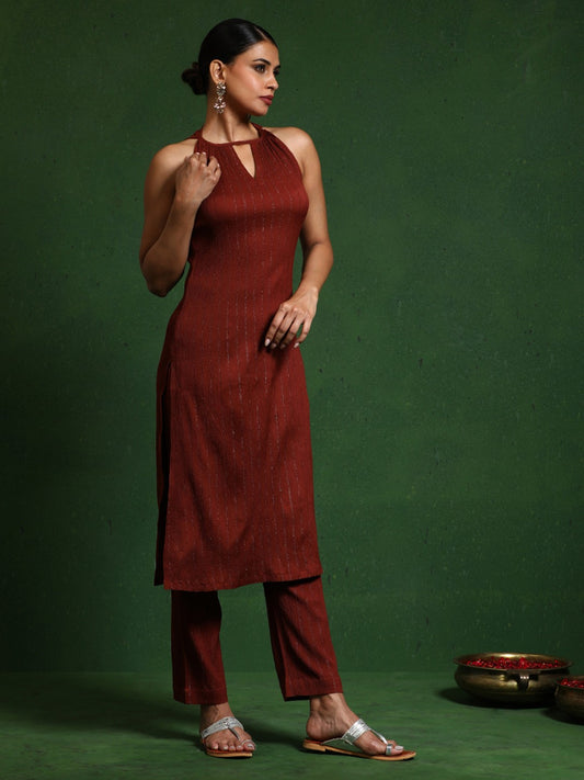 Women Regular Silk Crepe Kurta with Trousers