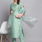 Women's Silk Blend Embroidered Straight Kurta Pant Set with Organza Dupatta