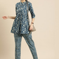 Women Blue Printed Pure Cotton Kurta with Trousers