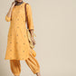 Women Yellow & Black Woven Design Regular Kurta with Salwar