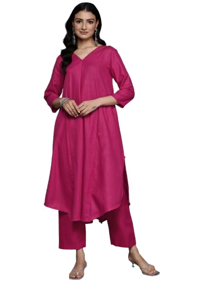 Women Magenta Solid A-Line Kurta & Trousers set