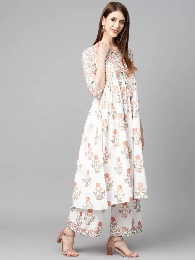 Women Floral Pure Cotton Kurta Palazzo Set