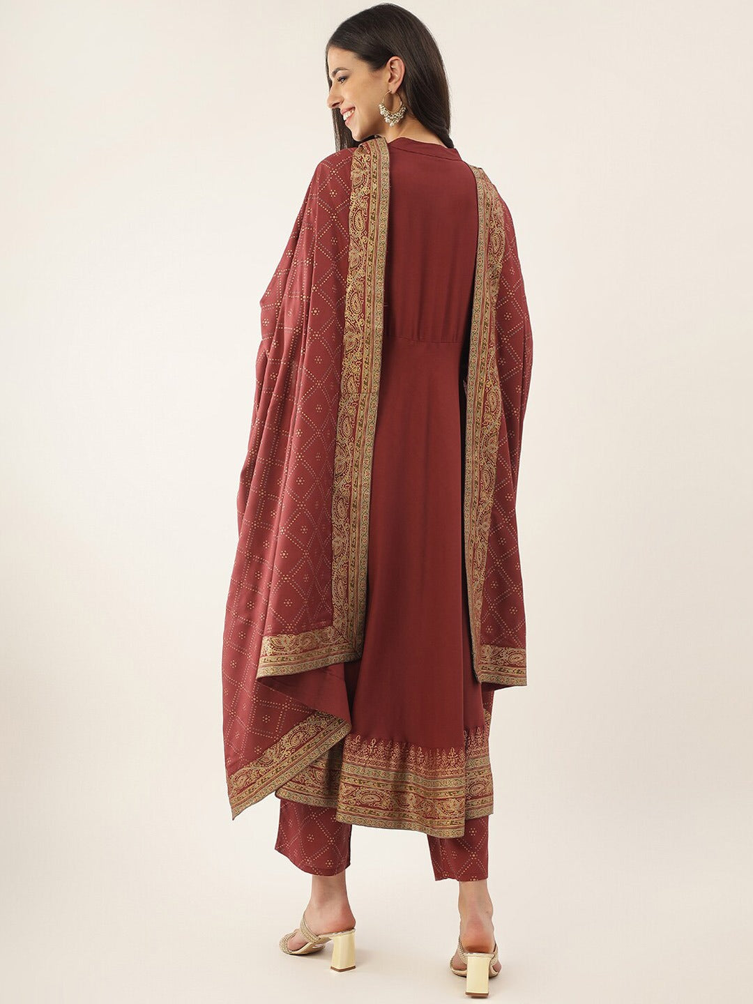 Ethnic Motifs Printed Mandarin Collar Kurta with Trousers & Dupatta