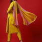 Women Yellow Cotton Blend Kurta Pant Set