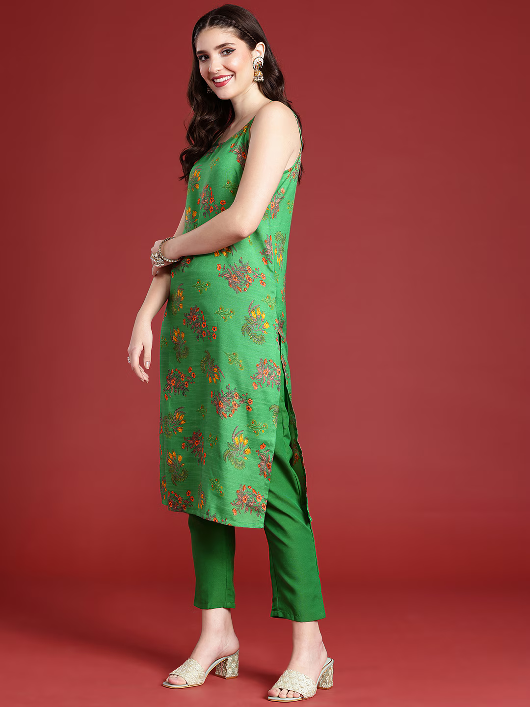 Floral Printed Kurta with Trousers & Dupatta